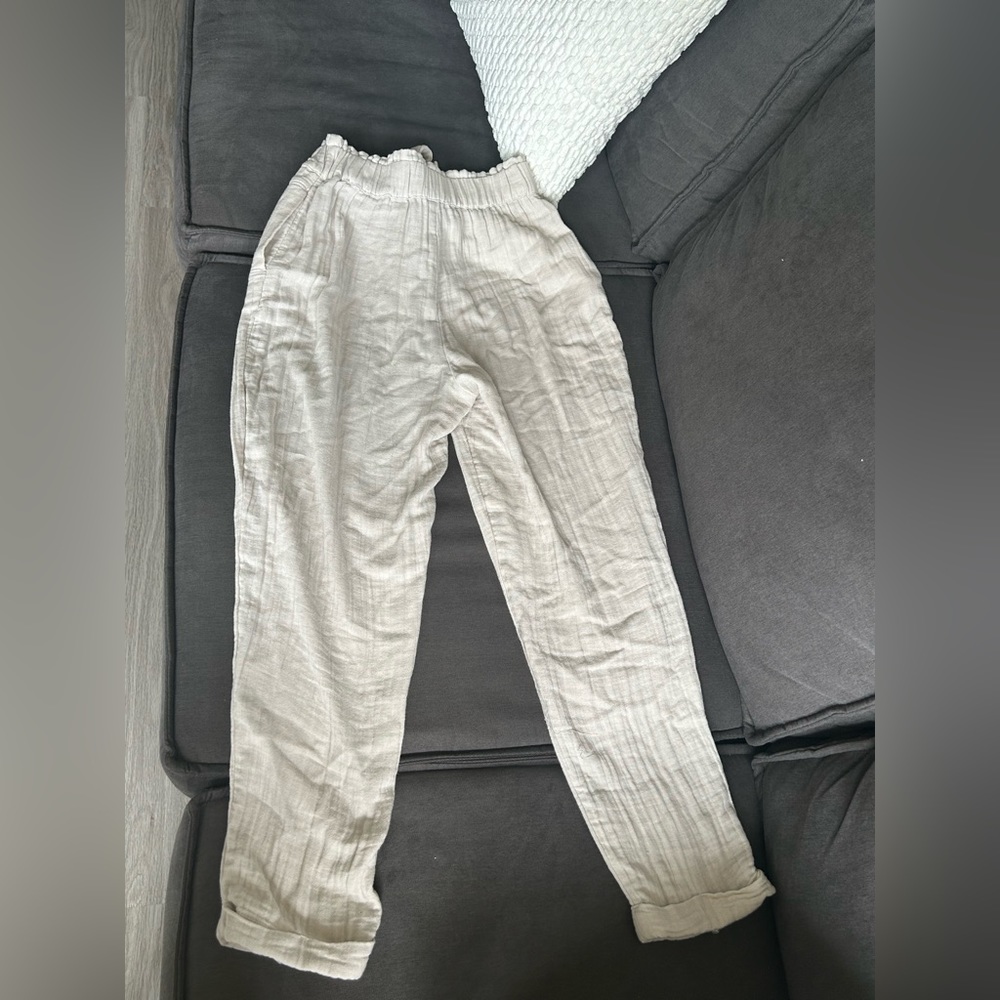 Tan Linen Paperbag Pants - Picture 3 of 4